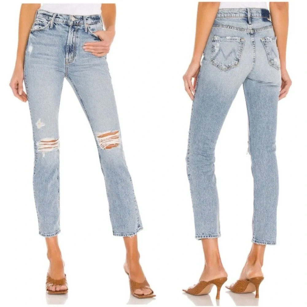 MOTHER Light Wash Ripped Straight Leg Jeans